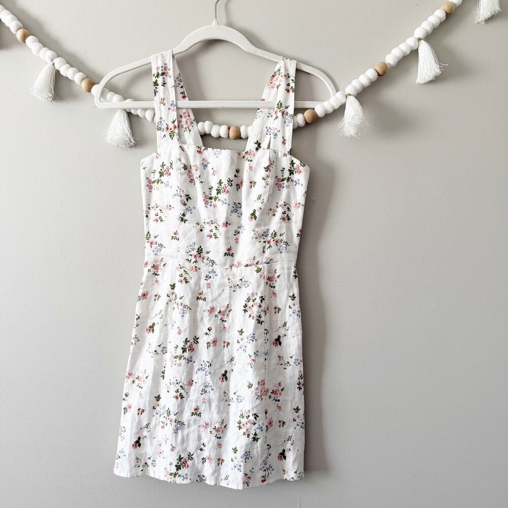 NEW Reformation Brigitte Floral Print Sheath Mini Dress 100% Linen White Size 0 - Picture 7 of 8